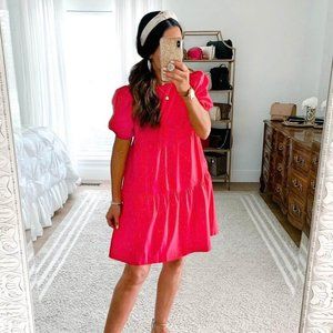 NWT Express Puff Sleeve Tiered Trapeze Dress Passion Spice Pink (fits like S)